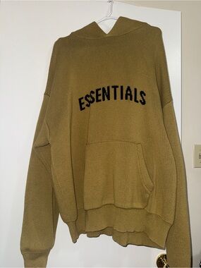 Essentials Oversized Knit Hoodie in Olive Green with Black Logo